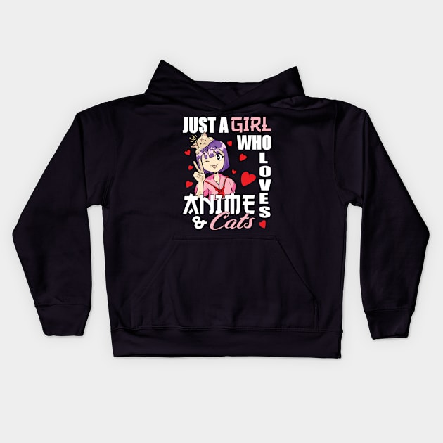 Just A Girl Who Loves Anime And Cats Kids Hoodie by Tesign2020